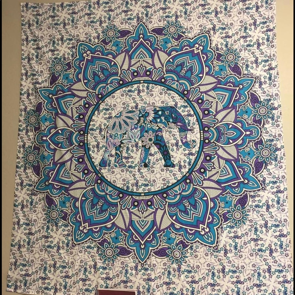 Boho Turquoise & Purple Elephant Mandala Tapestry